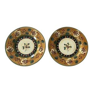 Brigette Salad Plates by Corsica Home Set of 2 - Cream Flowers, Red Berries, Ora